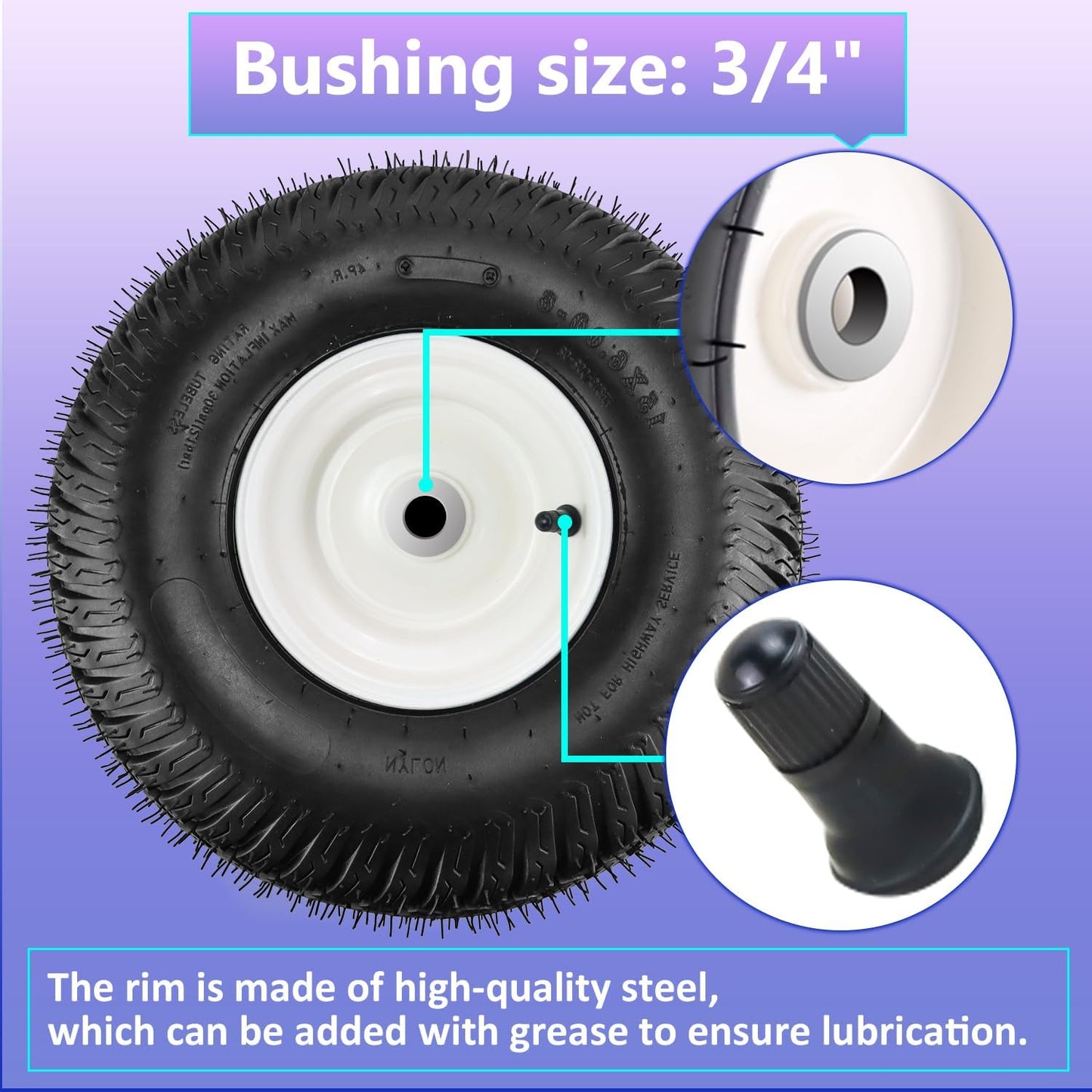 【Upgraded】15x6.00-6" Lawn Mower Tires with 3/4" Iron Bushing, 3" Offset Hub 4 Ply Heavy Duty Replacement for Craftsman Mower, Garden Lawn Tractors 2-Pack by Cenipar