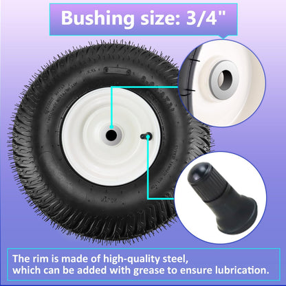 【Upgraded】15x6.00-6" Lawn Mower Tires with 3/4" Iron Bushing, 3" Offset Hub 4 Ply Heavy Duty Replacement for Craftsman Mower, Garden Lawn Tractors 2-Pack by Cenipar