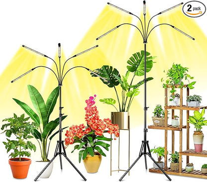 Wolezek Grow Lights for Indoor Plants, 2 Pack Full Spectrum Plant Light with Adjustable Stand, 5-Head LED Grow Light with Auto 6/12/16H Timer, 5 Brightness Levels, Ideal for Large & Tall Plants