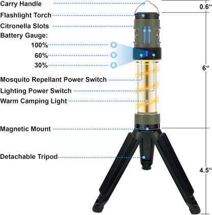 Rival Tac Buzz Repel Pro Lamp 3-in-1 Mosquito Repellent Rechargeable Flashlight, Citronella Outdoor Mosquito Repellent 30 Ft., IPX5, Camping Light (Mosquito Repellant with Flashlight/Torch and Tripod)