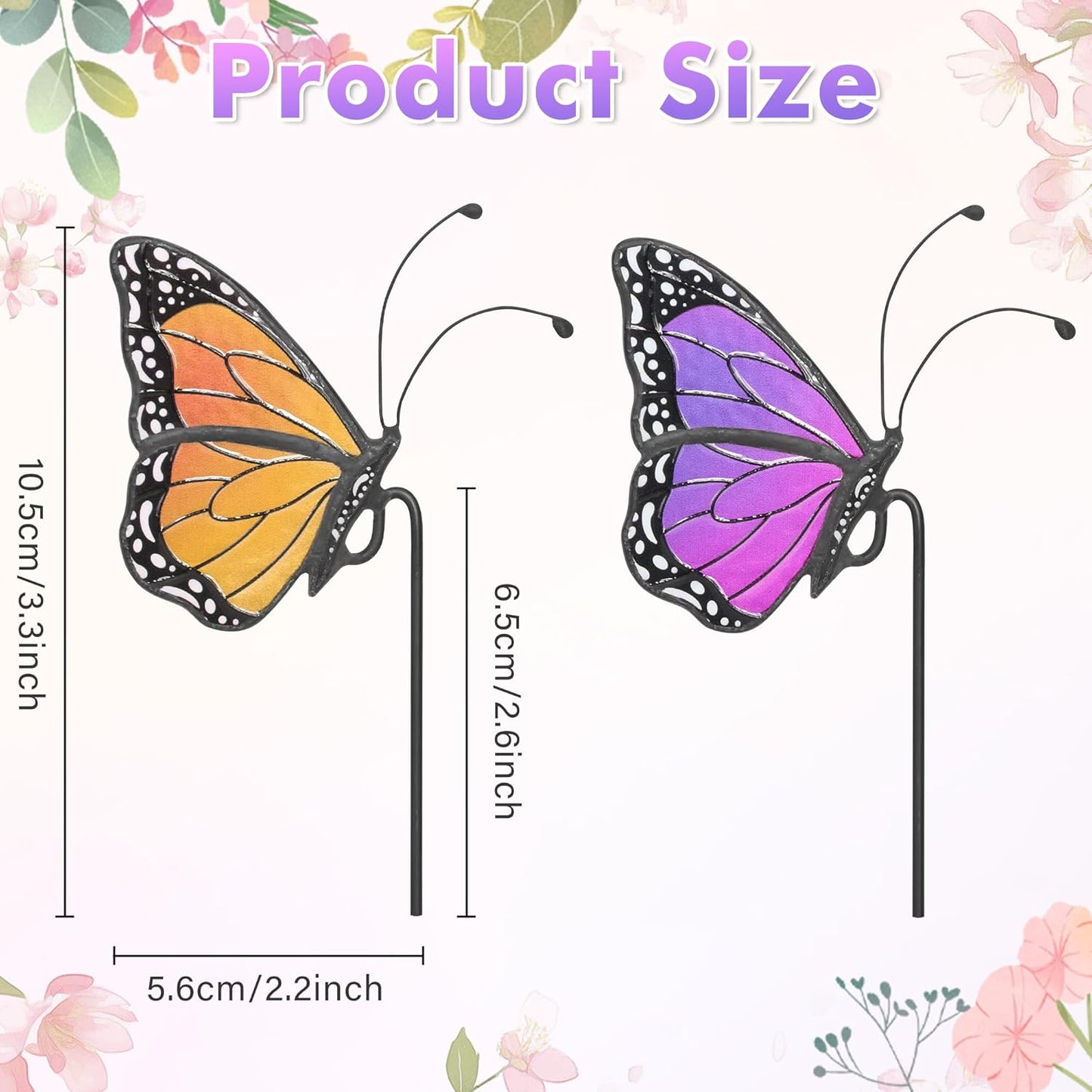 2pcs Stained Glass Butterfly Suncatcher for Flower Pot Plant Decoration, Yellow and Blue Butterfly Suncatcher for Garden Yard, Decorations Gift