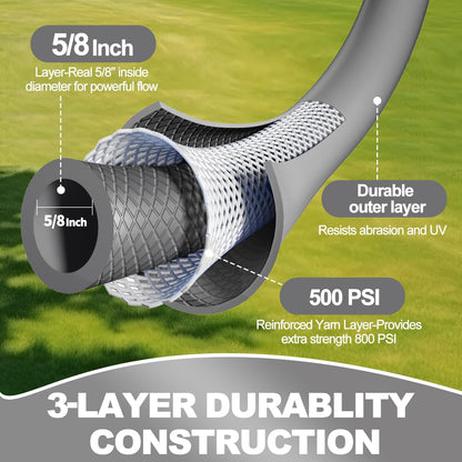 YOTOO Heavy Duty Hybrid Garden Water Hose 5/8-Inch by 75-Feet 150 PSI Kink Resistant, Flexible with Swivel Grip Handle and 3/4" GHT Solid Brass Fittings, Gray