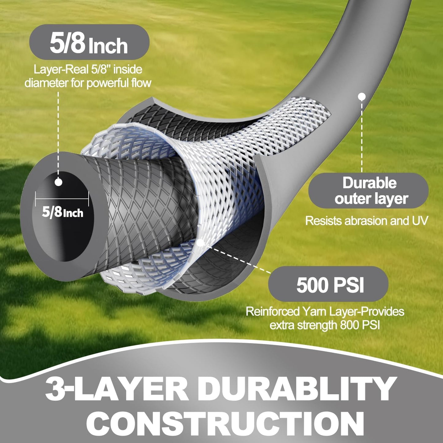 YOTOO Heavy Duty Hybrid Short Garden Hose, Lead in Water Hose 5/8-Inch by 10-Feet 150 PSI, Kink Resistant, All-Weather Flexible with Swivel Grip Handle and 3/4" GHT Solid Brass Fittings, Gray