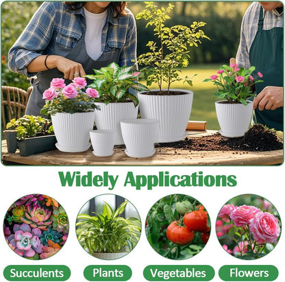 7.5/6.5/5.5/4.9/4.2/3.5 Inch Plant Pots with Drainage Holes and Saucer, Plastic Flower Pots for Indoor Plants, Lightweight Planter Pots for Plants, White
