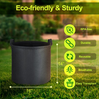 6-Pack 12 Gallon Grow Bags, 300G Thickened Nonwoven Plant Fabric Pots with Reinforced Handles for Garden Indoor Outdoor
