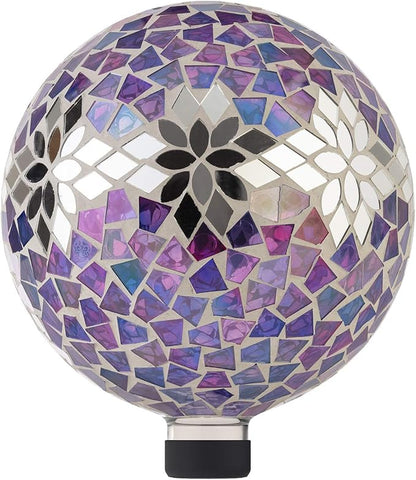 Alpine Corporation 10" Diameter Indoor/Outdoor Glass Mosaic Gazing Globe Yard Decoration, Purple Mosaic Flower Design