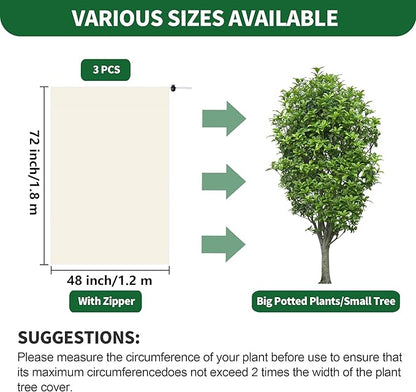 3 Packs Plant Covers Freeze Protection Jacket, 48" x 72", 2.2 oz Thick Frost Blankets for Outdoor Garden Plant Tree in Winter Cold Weather, Heavy Duty Reusable Frost Cloth Bags with Zipper Drawstring