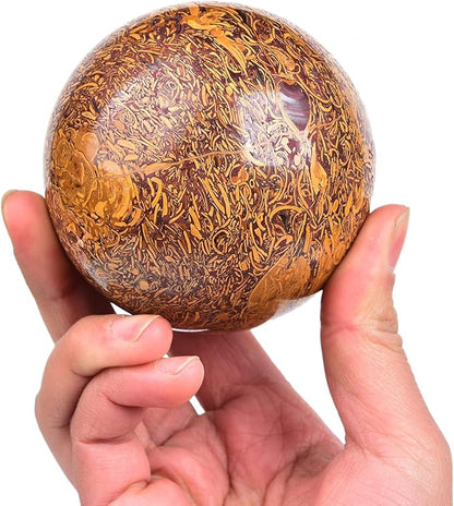 JIC Gem Healing Crystals Sphere Natural Golden Jade Crystal Ball Mineral Quartz Stone With Decorative Stand Home Decoration (70-80mm)