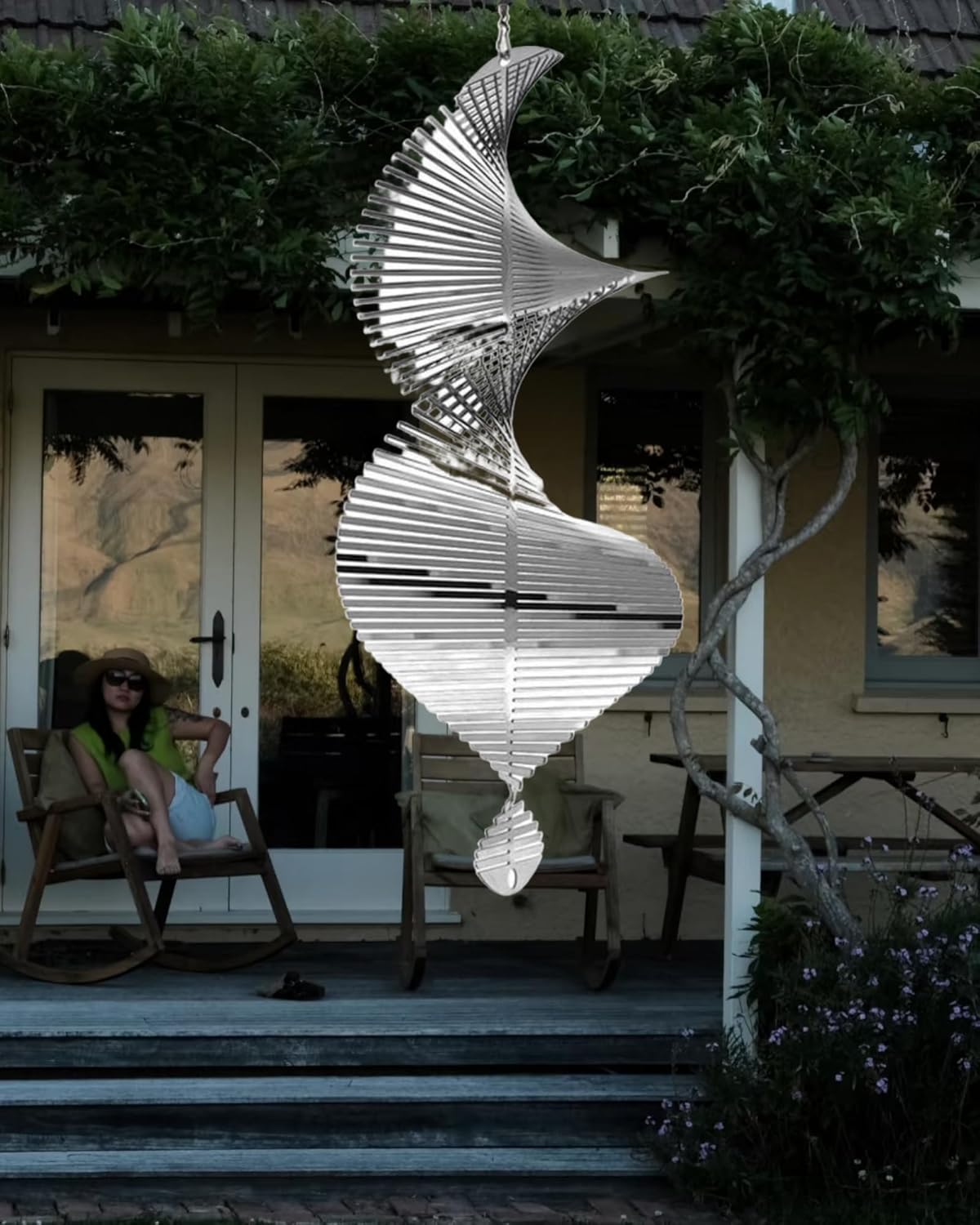 Wind Spinner for 15in Hanging Kinetic Yard Art Wind Sculpture,3D Wind Spinners Outdoor & Indoor Helix GardenDecor Christmas Ornaments.Hanging Wind Spinners Stainless Steel Metal Outdoor Garden Decor
