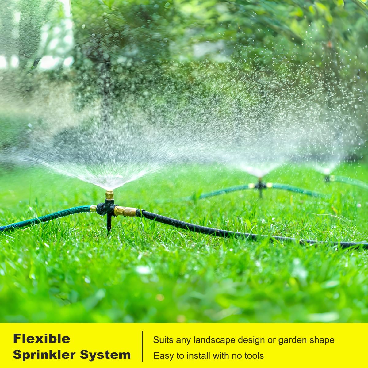 FANHAO Above Ground Irrigation Garden Sprinkler System, Metal Adjustable Garden Sprinkler Set, 360