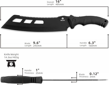 REAT Machete with Saw,16" Heavy Duty Machete with Sheath, Dual-Purpose Gardening Machete Knife for Chopping and Sawing,Ergonomic No-Slip Handle