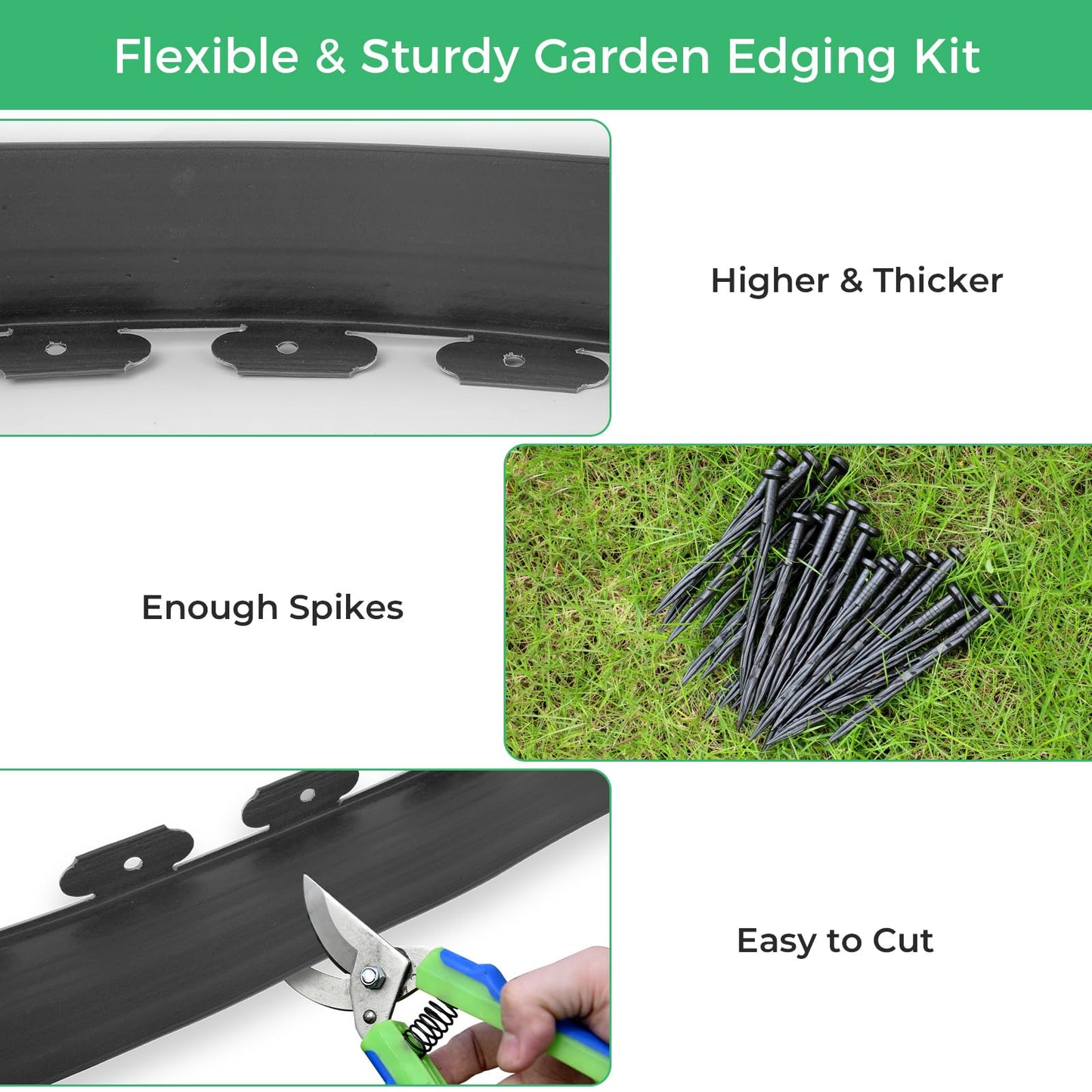 4-Inch x 50 FT Landscape Edging Border with 75 Spikes, Garden Edging Lawn Border Kit, Plastic