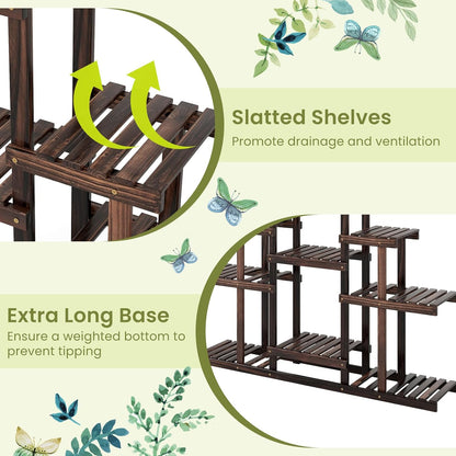 COSTWAY 6-Tier Multifunctional Wood Flower Stand, Shelf Holder for Multiple Plants, Freestanding Plant Rack for Garden, Patio, Balcony, Living Room, Indoor, Outdoor