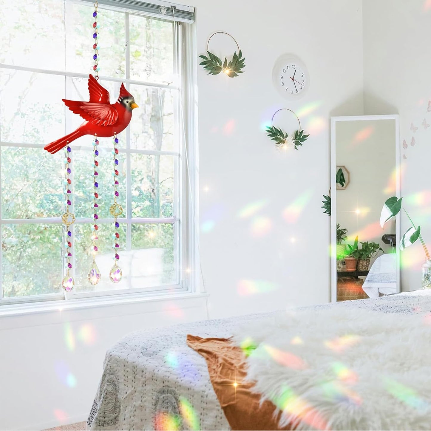 Red Cardinal Suncatcher - Cardinal Gifts for Women, Glass Sun Catchers Indoor Window Hanging Decor with Rainbow Prism, Colorful Memorial Gift for Home Garden, Christmas Valentine Mother's Day