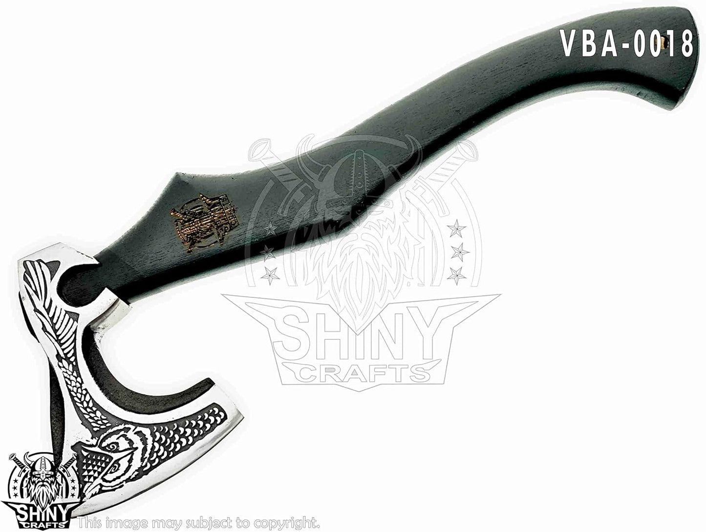 SHINY CRAFTS-Axes Handmade Viking Axe Hatchet Norse Battle Axe-with Carbon Steel Head and Black Etching Design Ashwood Handle Viking Gifts for Men with Premium Quality Leather Sheath (SCA 18)