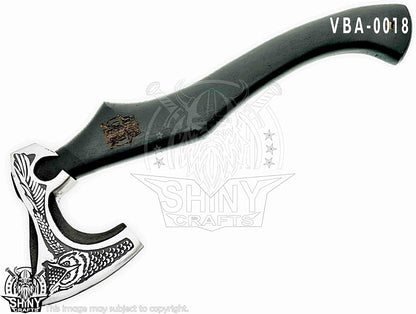 SHINY CRAFTS-Axes Handmade Viking Axe Hatchet Norse Battle Axe-with Carbon Steel Head and Black Etching Design Ashwood Handle Viking Gifts for Men with Premium Quality Leather Sheath (SCA 18)