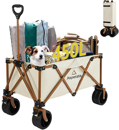Collapsible Wagon - 330lbs Heavy Duty; Beach & Garden Cart with Big Wheels;White Wagons Carts for Grocery Sports Garden Shopping Camping