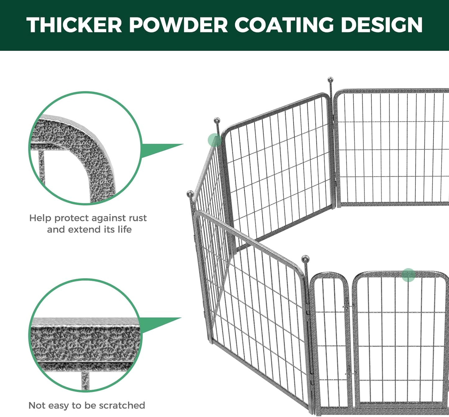 FXW Garden Fence Outdoor for The Yard – 24in(H) x 15.2ft(L) Heavy Duty Metal Animal Barrier for Dog and Rabbit, Decorative Dog Fence, 8 Panels, Silver