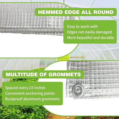 20Ftx30Ft Clear Greenhouse Plastic Covering, 16Mil Thickness Heavy Duty Clear tarp for Chicken coop, Greenhouse Plastic sheeting with Hemmed Edges & preinstalled Grommets.