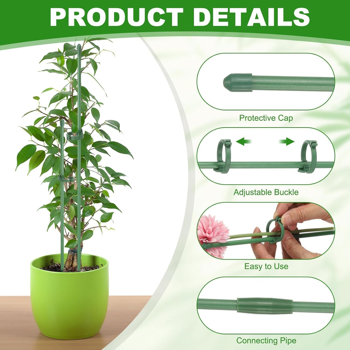 uxcell 40pcs Plant Support Stakes, 11.8inch Adjustable Single Stem Stakes Garden Plant Support Sticks with Clip and Connect Pipe for Orchid Rose Tomato