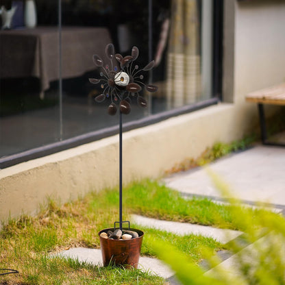 NUENUN Wind Spinner Outdoor Metal - Multi-Color Seasonal LED Lighting Solar Powered Glass Ball with Kinetic Wind Spinner Dual Direction for Patio Lawn & Garden (Coffee Ribbon Light)