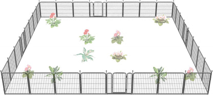 FXW Garden Fence Outdoor for The Yard – 24in(H) x 60.9ft(L) Heavy Duty Metal Animal Barrier for Dog and Rabbit, Decorative Dog Fence, 32 Panels, Silver