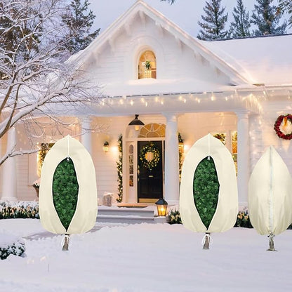 Plant Covers Freeze Protection, 4 Pack Round Frost Blankets for Outdoor Plants (32"x48") – Winter Plant Covers, 2.4oz/yd² Frost Cloth Plant Protection for Trees, Shrubs & Potted Plants