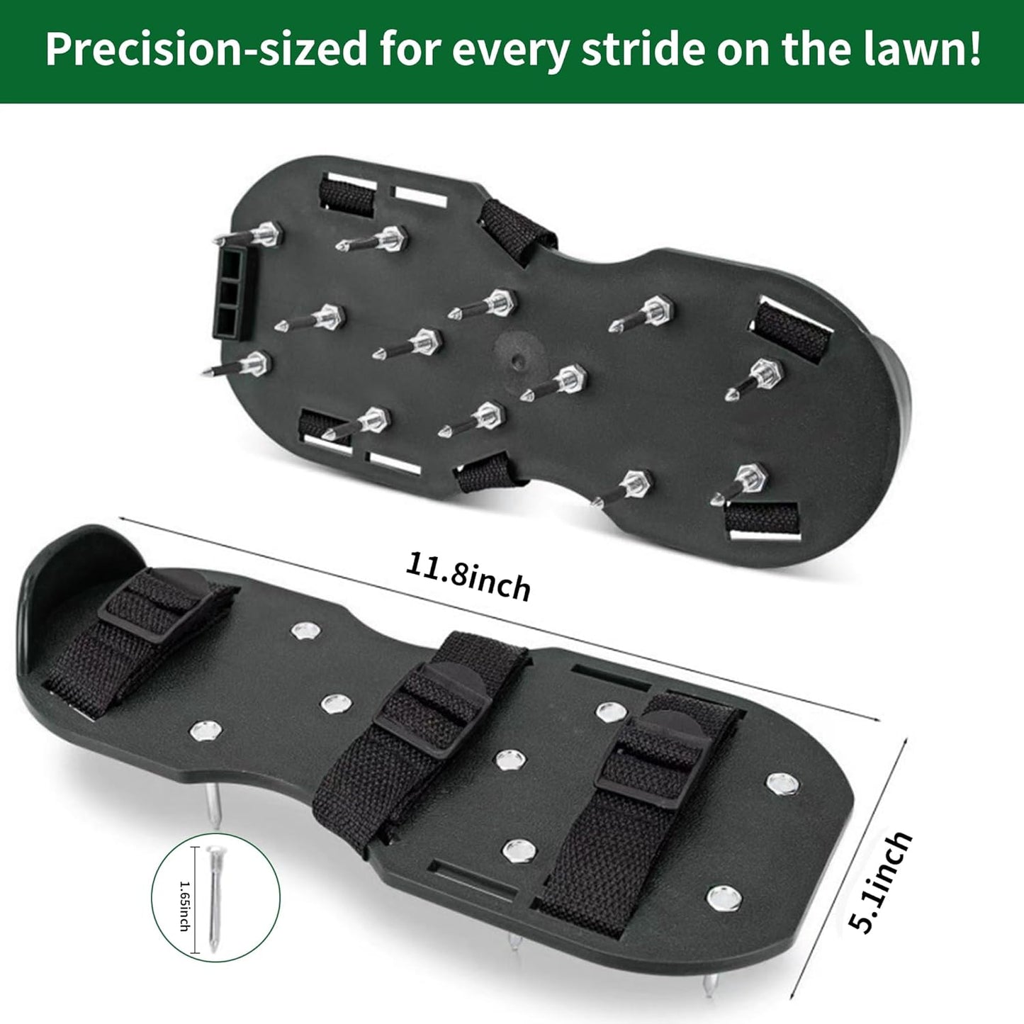The Lawn Aerator Shoes for Grass, Epoxy Spiked Shoes with 1.65'' Sharp Short Spikes, Garden Grass Loosening Spike Shoe for Epoxy Flooring, 6 - Shoelace Design (Black, 11.8'' x 5.1'')