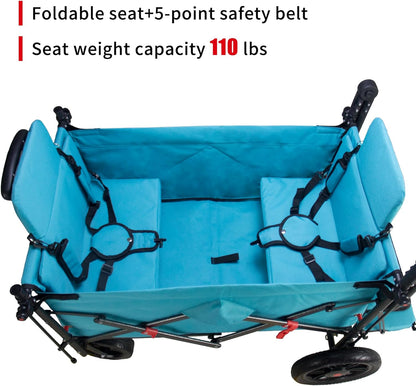 Collapsible Foldable Wagon Cart with Quick-Release Wheels & 2 Seats - Heavy-Duty Utility Wagon 265LBS Capacity for Camping, Garden, Shopping (Turquoise)