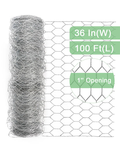 Garden Poultry Chicken Wire Netting - 36 '' × 100 ' Garden Fence Animal Barrier, Chicken Wire for Crafts, 1 inch Mesh Poultry Netting Fence, Pet/Rabbit/Chicken Wire Fencing