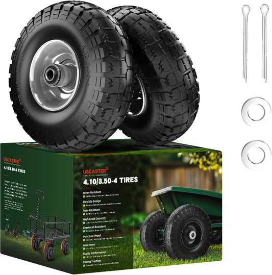 4.10/3.50-4 Tire and Wheel Flat Free,10-Inch Solid Wheel Replacement with 5/8 Bearings,2.2" Offset