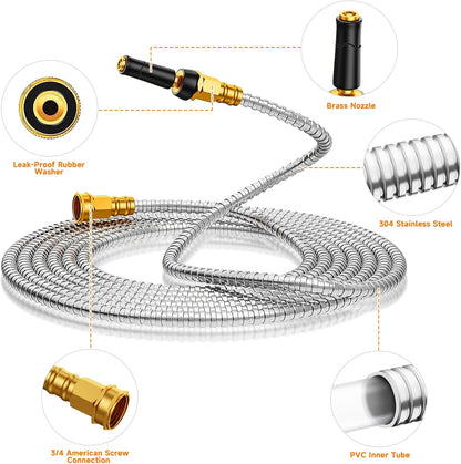 Metal Garden Hose 25 FT - 304 Stainless Steel Water Hose 25 FT - Expandable Short Flexible Garden Hose,no Kink Explosion, no Bite