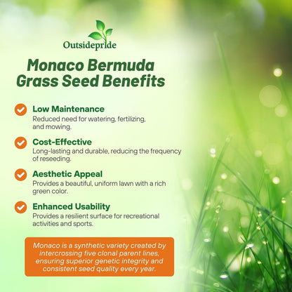 Outsidepride Monaco Bermuda Grass Seed - 2 lbs. Drought-Tolerant, Dense, Wear-Resistant Turf Grass Seeds for Lawn, Sports Fields, & High-Traffic Areas - Ideal for Warm-Season & Transition Zone Areas