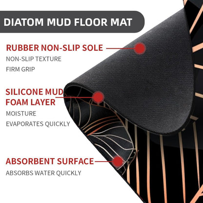 Bath Mat-Bathroom Rug，Black Rose Gold line Leaves-Absorbent Non Slip Quick Dry Stain Resistant Easy to Clean Care Shower Rug for Bathtub Shower Room 16×24Inch (40 * 60cm)