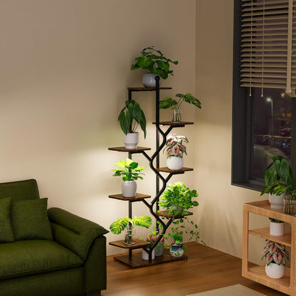 Bstrip 8-Tier Plant Stand with Grow Light, 57 Inch Indoor Plant Shelf, Decor Flower Stand for Living Room & Patio, Rust-Resistant Pipes & Waterproof MDF Boards