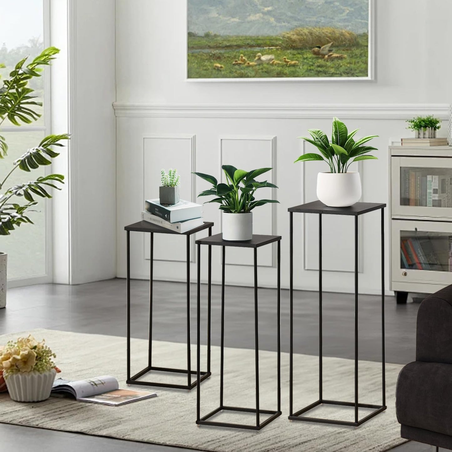 VINCIGANT 3PCS Metal Plant Stand Sets Metal Flower Stands,Black Pedestal Stands for Party Living Room Patio Decoration Tall Centerpiece Stands Planter Supporting Garden Home Decor