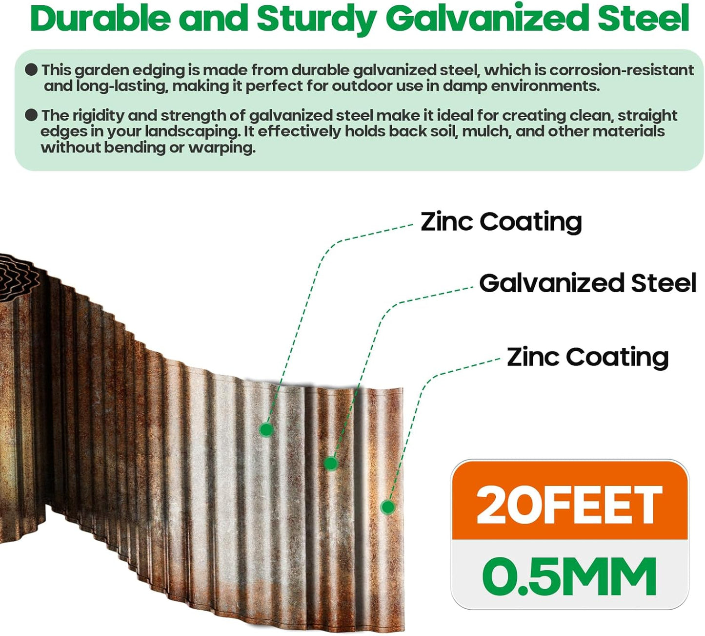 Corrugated Metal Garden Edging,Sturdy Tall Landscape Edging Borders with 6pcs Anchor Stakes, Perfect DIY for Flower Beds, Lawn and Pathway,Tree Surrounds,Paver Edges (Pre-Rusted 10"×20FT)