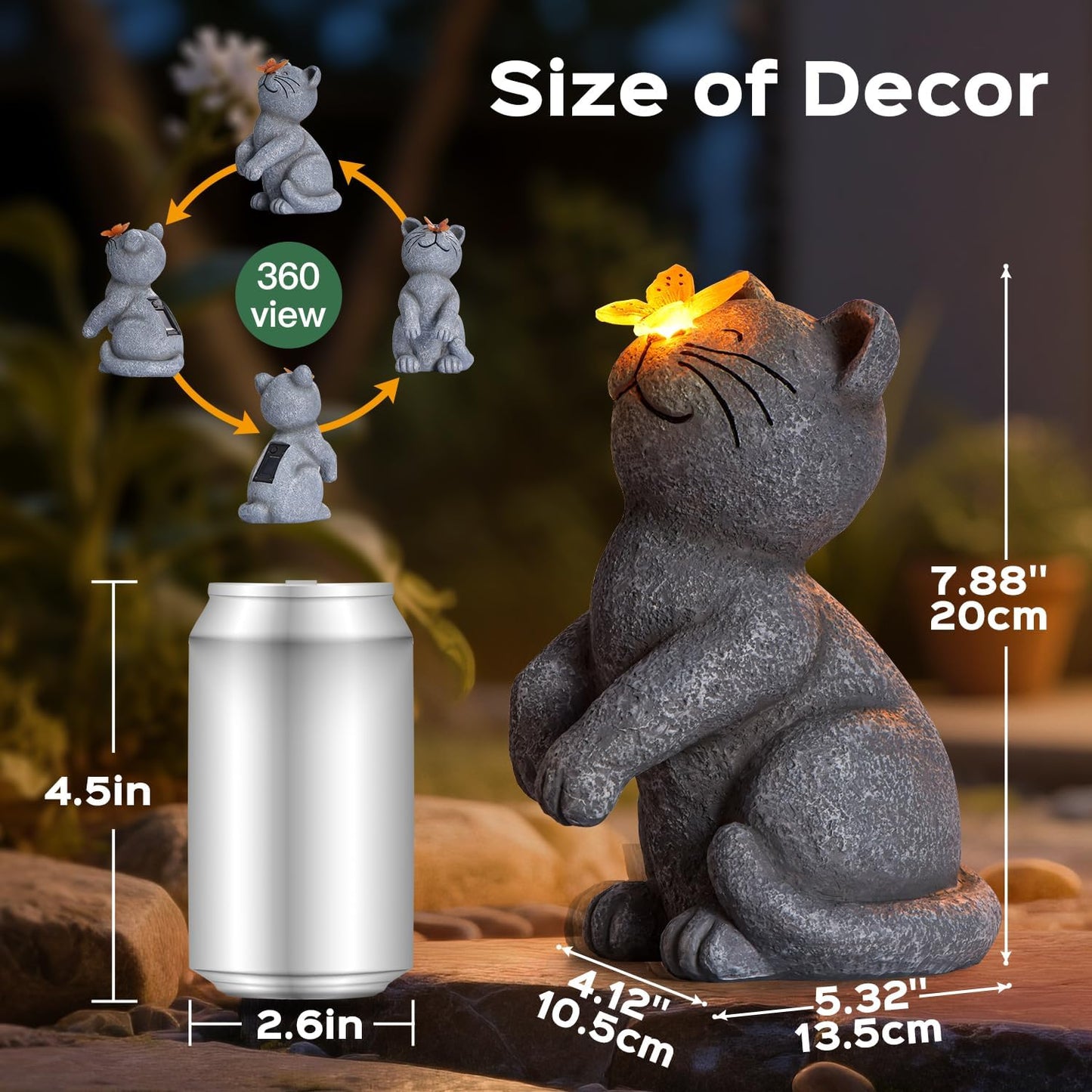DyBaxa Solar Garden Décor, Garden Statues, Gifts for Women, Mom, Grandma, Patio, Balcony, Yard Decorations Outdoor - Unique Birthday & Housewarming Gifts, Cat Decor with Butterfly Light