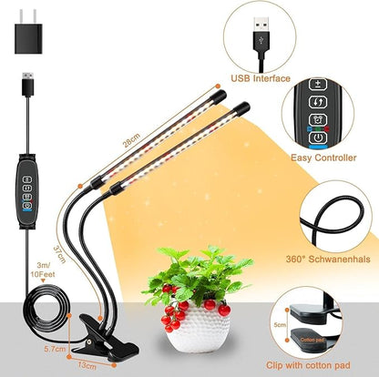 4 Heads Grow Lights for Indoor Plants, Full Spectrum LED Plant Lamps with Clips and 120 inch Cables for Seeding Growing(with Adapter)