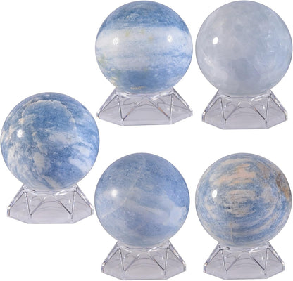 Natural Blue Celestite Crystal Ball with Acrylic Display Base, 61-70mm Polished Stone Feng Shui Crystal Sphere Meditation Decoration for Home & Office