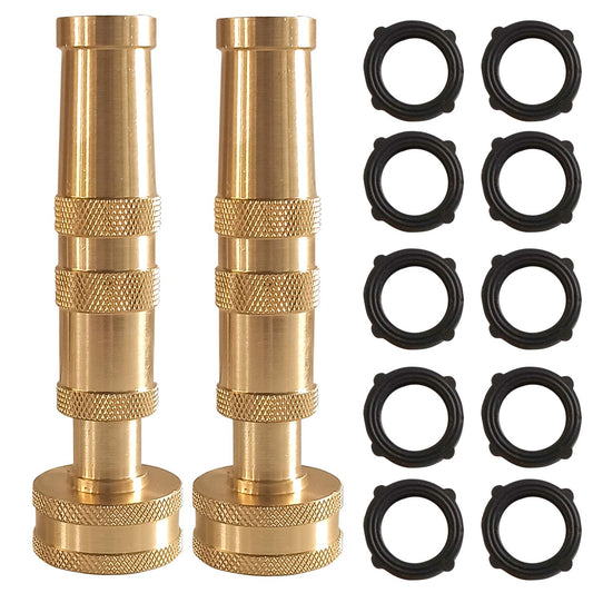 Hourleey Adjustable Twist Hose Nozzle, 4" Heavy-Duty Brass Hose Nozzle with 10 Garden Hose Rubber