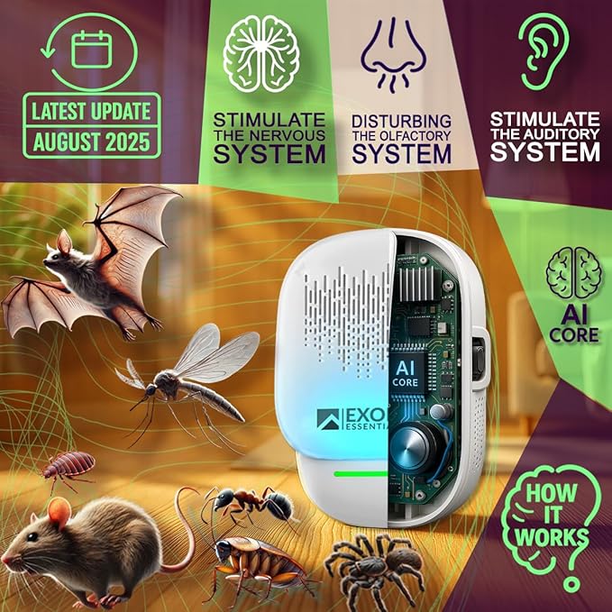 T-26, Ultrasonic Pest Repeller Wall Plug-in Most Effective Than Repellents - Get Rid of - Rodents, Squirrels, Mice, Rats, Bats, Roaches, Ants, Spiders, Bed Bugs, Мosquito, Insects, Fleas (6 Pack)