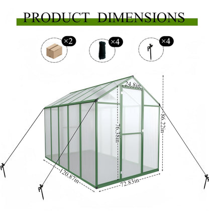 72*72in Greenhouse for Outdoors, Polycarbonate Greenhouse with Stronger Wind Protection and Roof Vent, Walk-in Large Aluminum Sunroom Winter Proof, Green