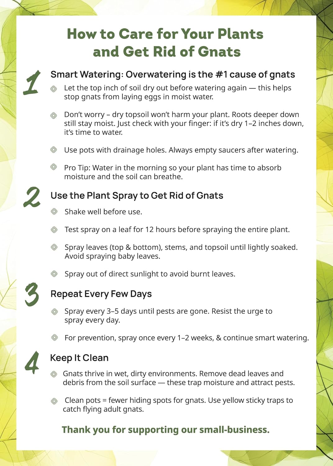 Kate's Garden Plant Spray for Insects & Getting Rid of Gnats. Fungus Gnat Killer & Bug Spray for Indoor Plants (16oz, Pet Safe, Non Toxic)