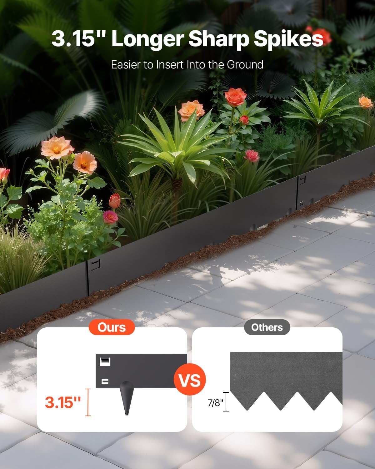 VEVOR Steel Landscape Edging, 5 Packs 39 x 4 in Rust-Resistant Metal Landscape Edging, Bendable Garden Edging Border, Heavy Duty Lawn Edging, Easy-to-Install, Flower Bed Yard Pathway Divider Black