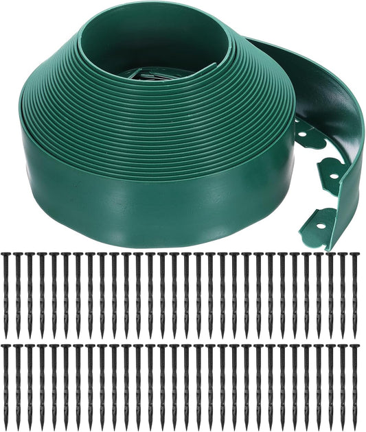 uxcell Landscape Edging, 1Pcs 66FT x 3.94" - No Dig Garden Edging Kit with 60 Stakes, Landscape Edging Border for Garden Lawn Flower Bed Yard Grass (Green)