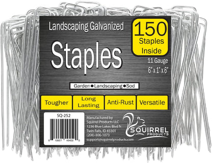 Squirrel Products Galvanized Steel Redrawn Garden Stakes, 6 Inch Lawn Staples, 11 Gauge Stakes, 2.9mm 15x2.5x15cm – 150 Pack