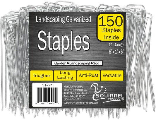Squirrel Products Galvanized Steel Redrawn Garden Stakes, 6 Inch Lawn Staples, 11 Gauge Stakes, 2.9mm 15x2.5x15cm – 150 Pack