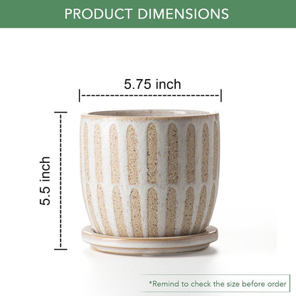 Ceramic Flower Pots Indoor-Outdoor: 5.75 Inch Planters with Drainage Holes & Saucer - Modern Decorative Plant Pots Ceramic for Home Gardeners (Striped)