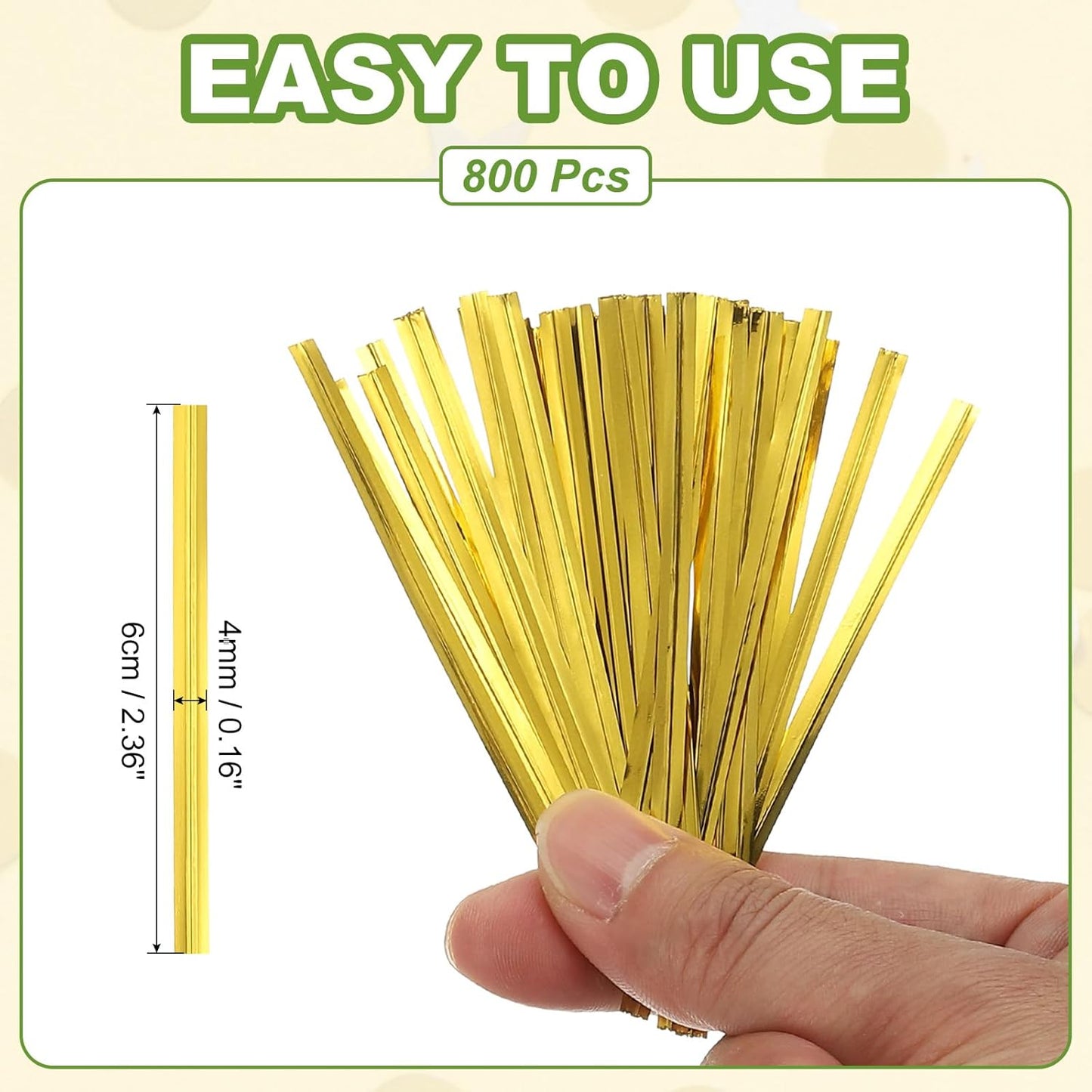 PATIKIL Bag Twist Ties 2 Inch, 800 Pcs Metallic Bread Ties for Treat Plastic Bags Gift Wrapping Candy Coffee Bag Plant Party Cake Favor, Gold